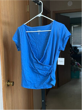 Women's True Short Sleeve Wrap Top Blue Size L